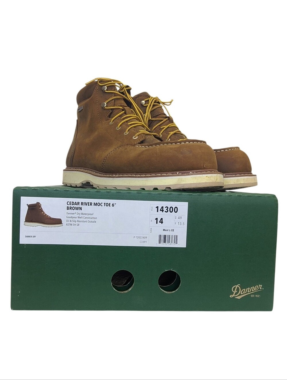 Danner Cedar River 6" Moc Toe Work Boots Brown 14300 Size 14 EE Wide